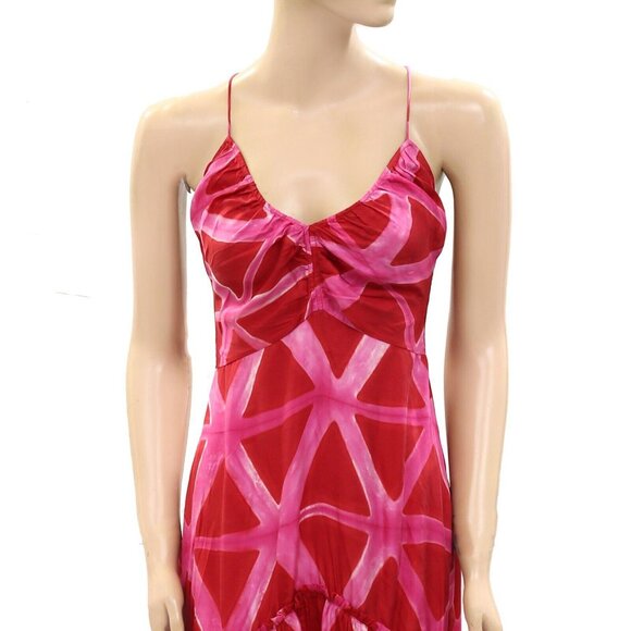 Ilio Nema Silk Tie & Dye Printed Maxi Long Dress Sleeveless Ruffle XS NWD - Picture 2 of 7